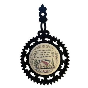 VTG Bless‎ This House Prayer Trivet Cottage Decor Religious Wall Hanging Cottage